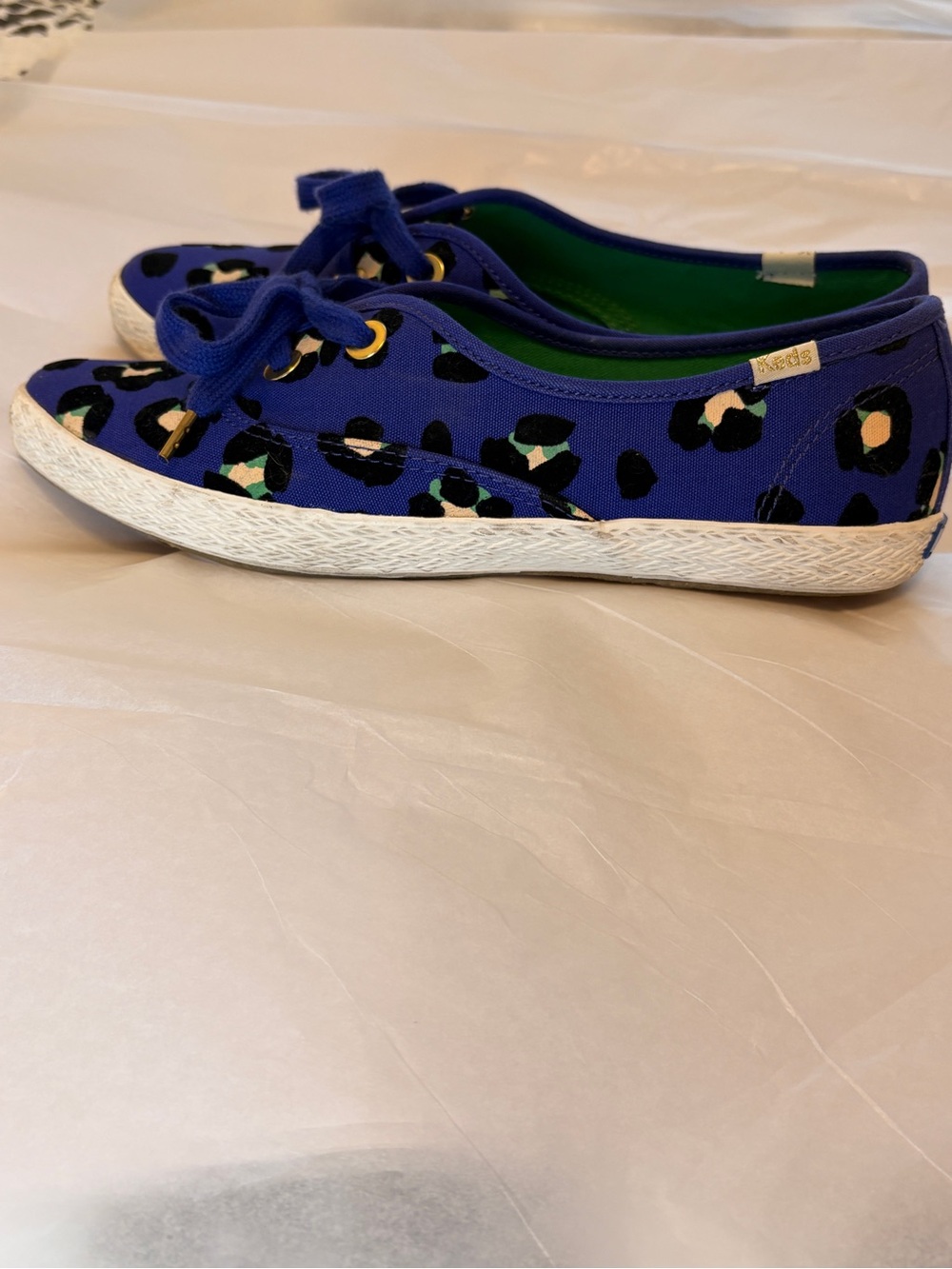 Kate Spade x Keds Blue Leopard Print Pointer Sneakers Canvas Flats Size 7 - Picture 7 of 12